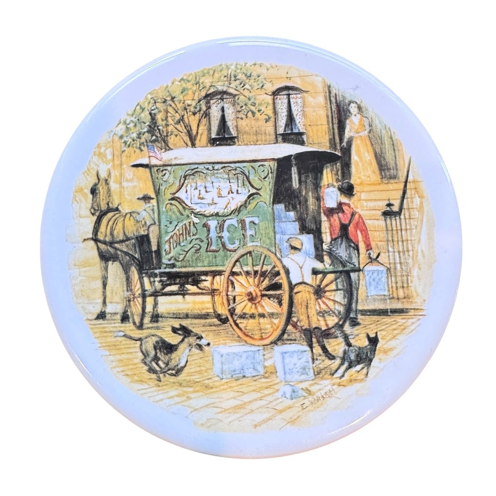 Vintage Hyalyn 507 USA Ceramic Cork Backed Trivet Johns Ice Horse Wagon Scene